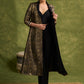 Black Paisley Zari Woven Brocade Trench Coat With Intricate Lace Trim On Sleeves.