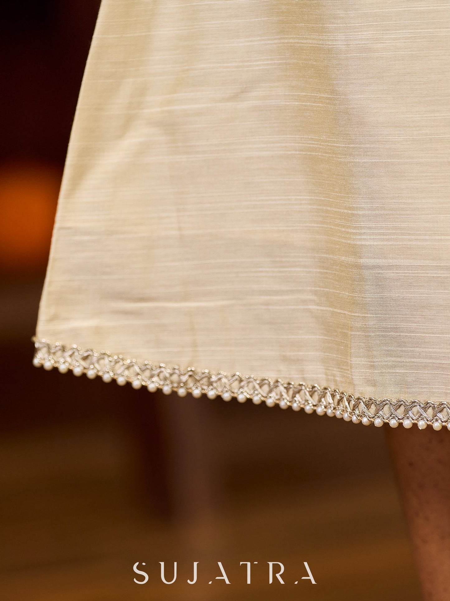 Ethereal Ivory Silk Dress with A-Line Cut and Subtle Pearl Accents - Jacket Optional