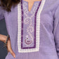 Exclusive-Lilac-Cotton-Straight-Cut-Kurta-Highlighted-With-Ikat-Puff-Sleeves-And-Beautiful-Painting-On-The-Yoke--Pant-Optional