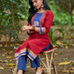 Heritage Maroon Cotton Kurta with Traditional Temple Hand Block Print