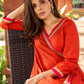 Beautiful Subtle orange A-line kurta with stylish overlapping front design -pant optional