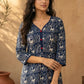 Exquisite Indigo Printed Cotton Kurta with Contrast Detailing