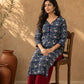 Exquisite Indigo Printed Cotton Kurta with Contrast Detailing