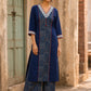 Chic Navy Blue Cotton Kurta with Ajrakh Geometric Panel & Embroidered Neckline