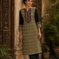 Regal Olive Ajrakh Print Kurta with Black Contrast Sleeves & Coordinated Ajrakh Border Detailing