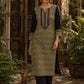 Regal Olive Ajrakh Print Kurta with Black Contrast Sleeves & Coordinated Ajrakh Border Detailing