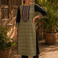 Regal Olive Ajrakh Print Kurta with Black Contrast Sleeves & Coordinated Ajrakh Border Detailing