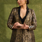 Black Paisley Zari Woven Brocade Trench Coat With Intricate Lace Trim On Sleeves.