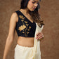 Elegant black Cotton silk blouse with beautiful floral embroidery