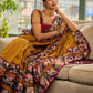Cultural Mustard Cotton Saree with Kalamkari Floral Printed Border & Pallu & Gold Lace Trim