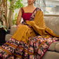 Cultural Mustard Cotton Saree with Kalamkari Floral Printed Border & Pallu & Gold Lace Trim