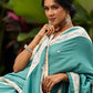 Vibrant Sea Green Modal Saree with Ivory Chevron Border & Minimal Hand Embroidery