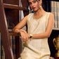 Ethereal Ivory Silk Dress with A-Line Cut and Subtle Pearl Accents - Jacket Optional
