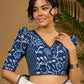 Trendy cotton indigo combination blouse
