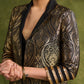Black Paisley Zari Woven Brocade Trench Coat With Intricate Lace Trim On Sleeves.