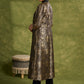 Black Paisley Zari Woven Brocade Trench Coat With Intricate Lace Trim On Sleeves.