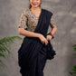 Cream Brown Floral Printed Sleeve Blouse with V Neck and Contrast Piping Border