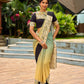 Vibrant Sage-Yellow Ombre Saree with Madhubani Print Border & Black Trim