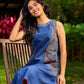 Classic Indigo Blue Cotton Dress Featuring Ajrakh Printed Panels and Contrast Red Highlights
