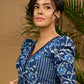 Trendy cotton indigo combination blouse