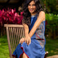 Classic Indigo Blue Cotton Dress Featuring Ajrakh Printed Panels and Contrast Red Highlights