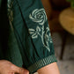 Contemporary Bottle Green Hand Block Printed Cotton Dress with Cinched Waist & Floral Sleeves