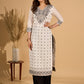 Monochrome Muse Kurta Set with Ikat Dupatta