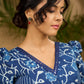 Trendy cotton indigo combination blouse