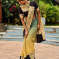 Vibrant Sage-Yellow Ombre Saree with Madhubani Print Border & Black Trim