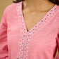 Elegant baby pink cotton top highlighted with subtle thread embroidery
