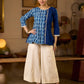 Indigo Paisley Printed Top Finished With Navy Blue Accents And A Refined Pearl Button Detail