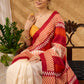 Luxurious Pure Silk Saree Block Printed Saree With Temple Border