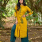 Warm Mustard Cotton Kurta with Timeless Paisley Print and Green Detailing