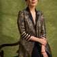 Black Paisley Zari Woven Brocade Trench Coat With Intricate Lace Trim On Sleeves.