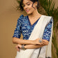 Trendy cotton indigo combination blouse