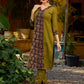 Olive kurta elevated with a black Ajrakh centre panel and Maroon details