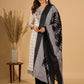 Monochrome Muse Kurta Set with Ikat Dupatta