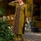 Olive kurta elevated with a black Ajrakh centre panel and Maroon details