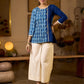Indigo Paisley Printed Top Finished With Navy Blue Accents And A Refined Pearl Button Detail