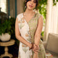 Jaipur-printed sleeveless dress featuring a half-and-half butta and jaal combination, designed with an overlapping silhouette, soft drop shoulders, and wooden accents for an artisanal, contemporary look.