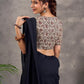 Cream Brown Floral Printed Sleeve Blouse with V Neck and Contrast Piping Border