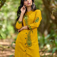 Warm Mustard Cotton Kurta with Timeless Paisley Print and Green Detailing