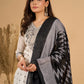 Monochrome Muse Kurta Set with Ikat Dupatta