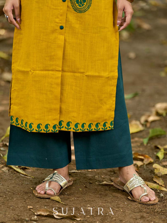 Deep Bottle Green Cotton Straight-Leg Pants