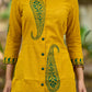 Warm Mustard Cotton Kurta with Timeless Paisley Print and Green Detailing