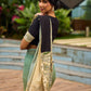 Vibrant Sage-Yellow Ombre Saree with Madhubani Print Border & Black Trim