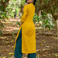 Warm Mustard Cotton Kurta with Timeless Paisley Print and Green Detailing