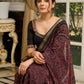 Pure Maheshwari saree with bold Ajrakh prints and regal zari border