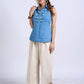 Sky Blue Sleeveless Collared Top with Exquisite Hand Embroidered Florals