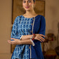 Indigo Paisley Printed Top Finished With Navy Blue Accents And A Refined Pearl Button Detail